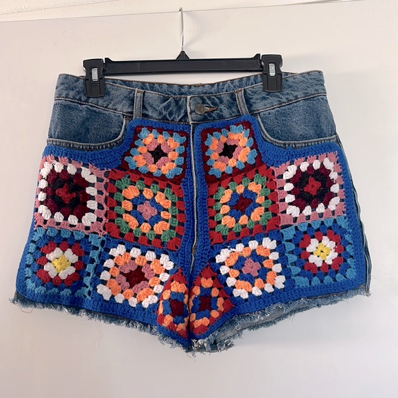 FARM Rio Pants - ❌SOLD❌ Farm Rio for Anthropologie Crochet Denim Shorts